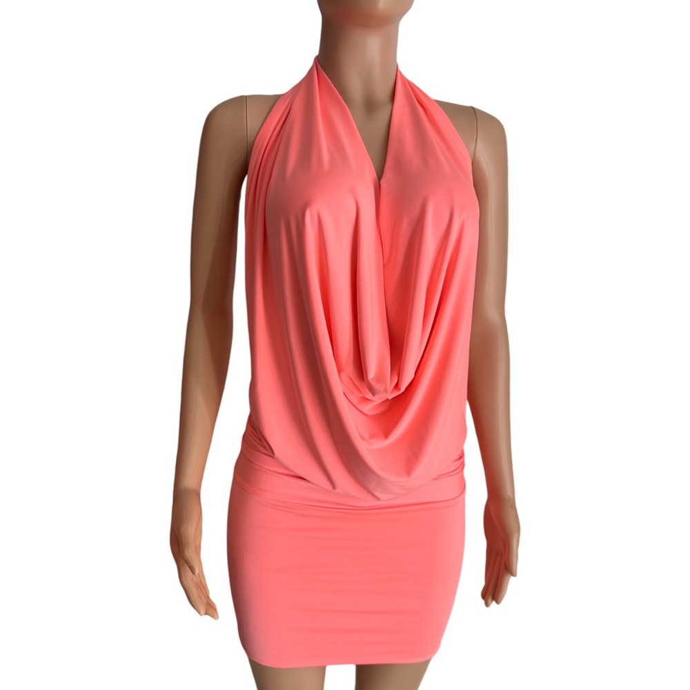 Coral Backless Drape Halter Dress - HandMade In USA